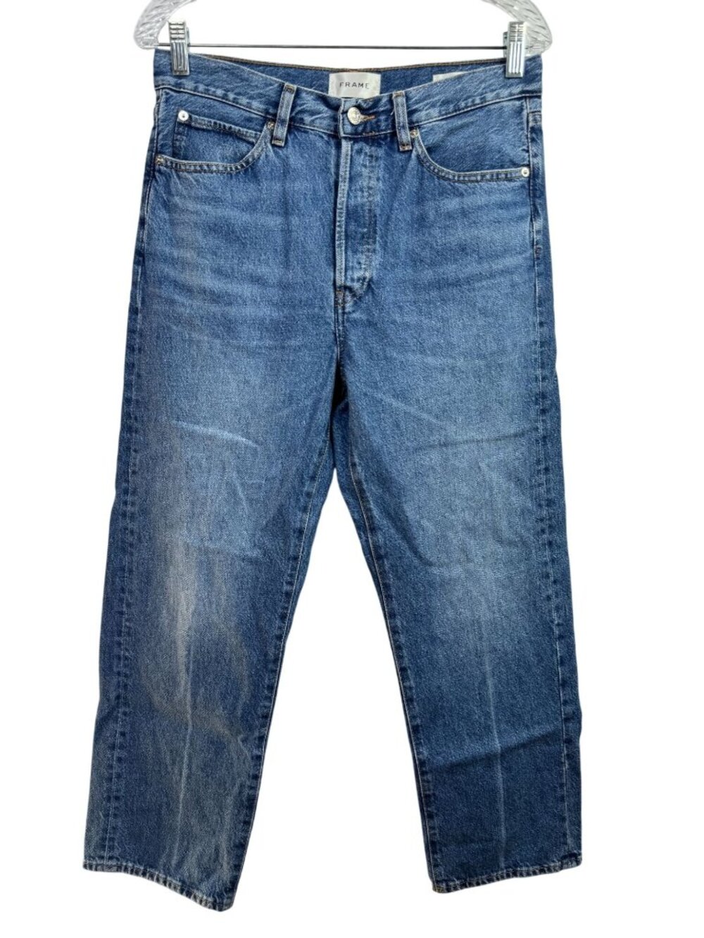 Frame Womens The Vertical Crop Jeans Size 28 Button Fly Regenerative Cotton Blue